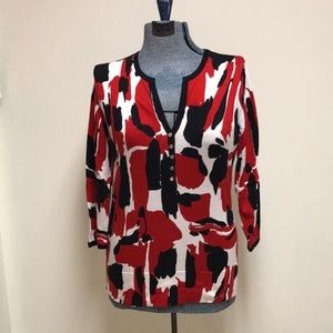 Anne Klein red black and white lightweight sweater